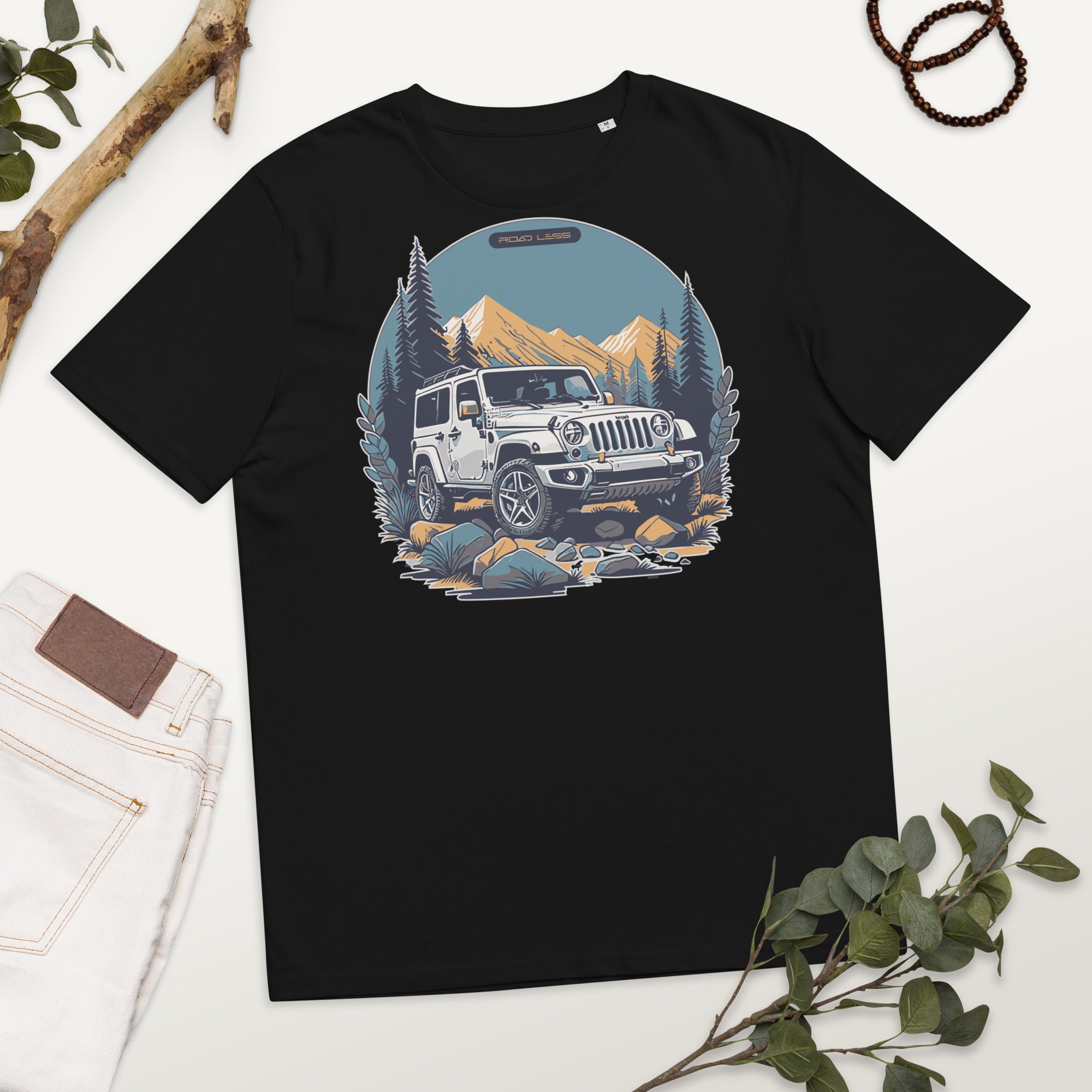 Unisex-Bio-Baumwoll-T-Shirt (Mountains Jeep)