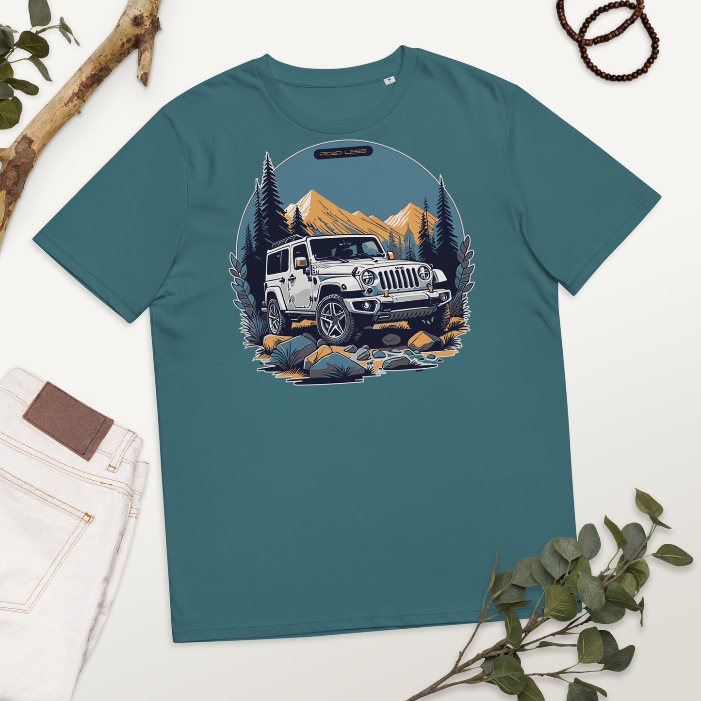 Unisex-Bio-Baumwoll-T-Shirt (Mountains Jeep)