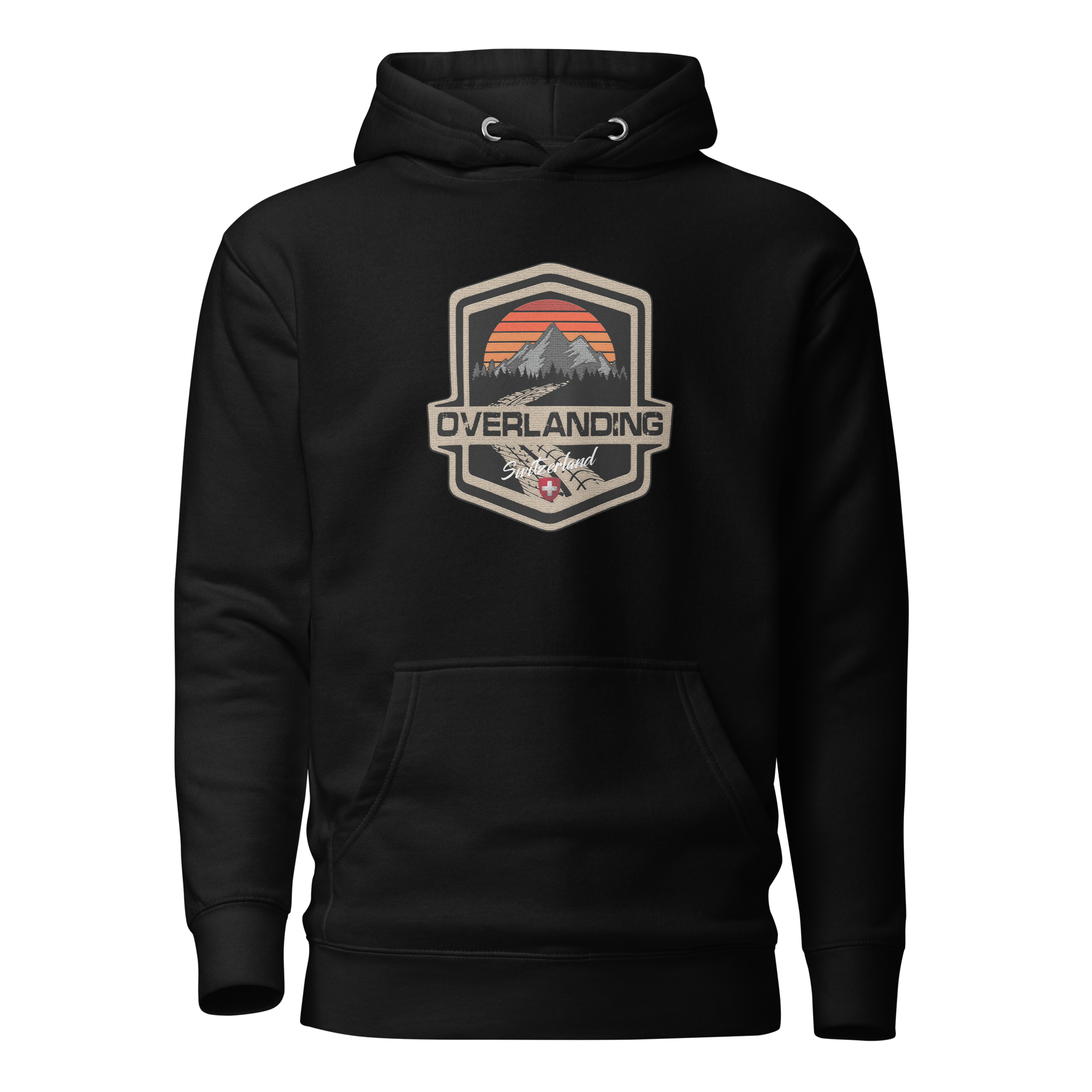 Unisex-Kapuzenpullover (Overlanding Switzerland gross)